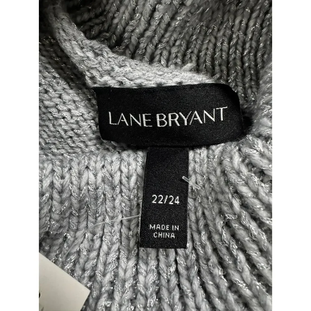Lane Bryant NEW NWT Womens Plus Size 22/24 Metallic Gray Turtleneck Sweater